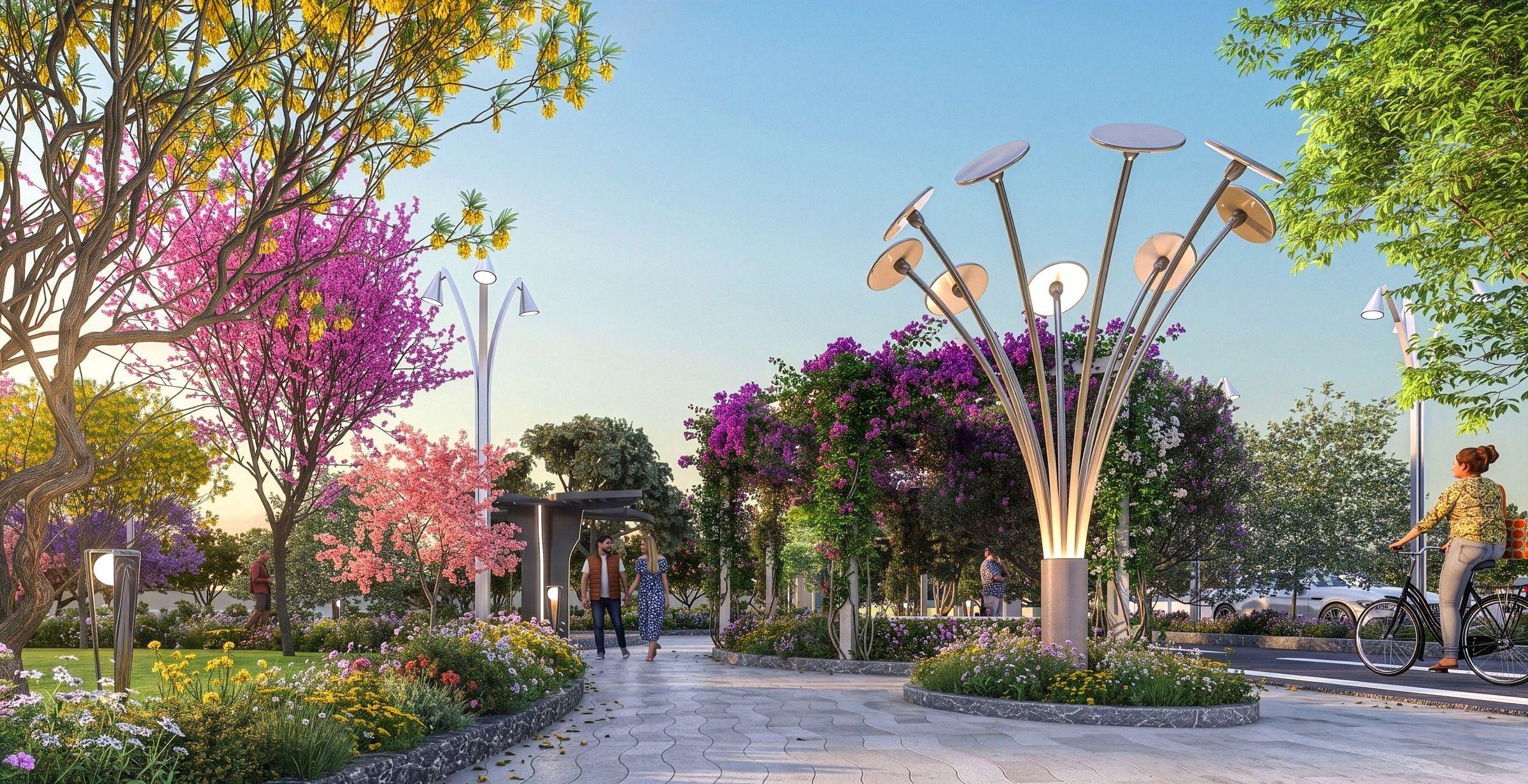 Landscaped garden and sculptural features
